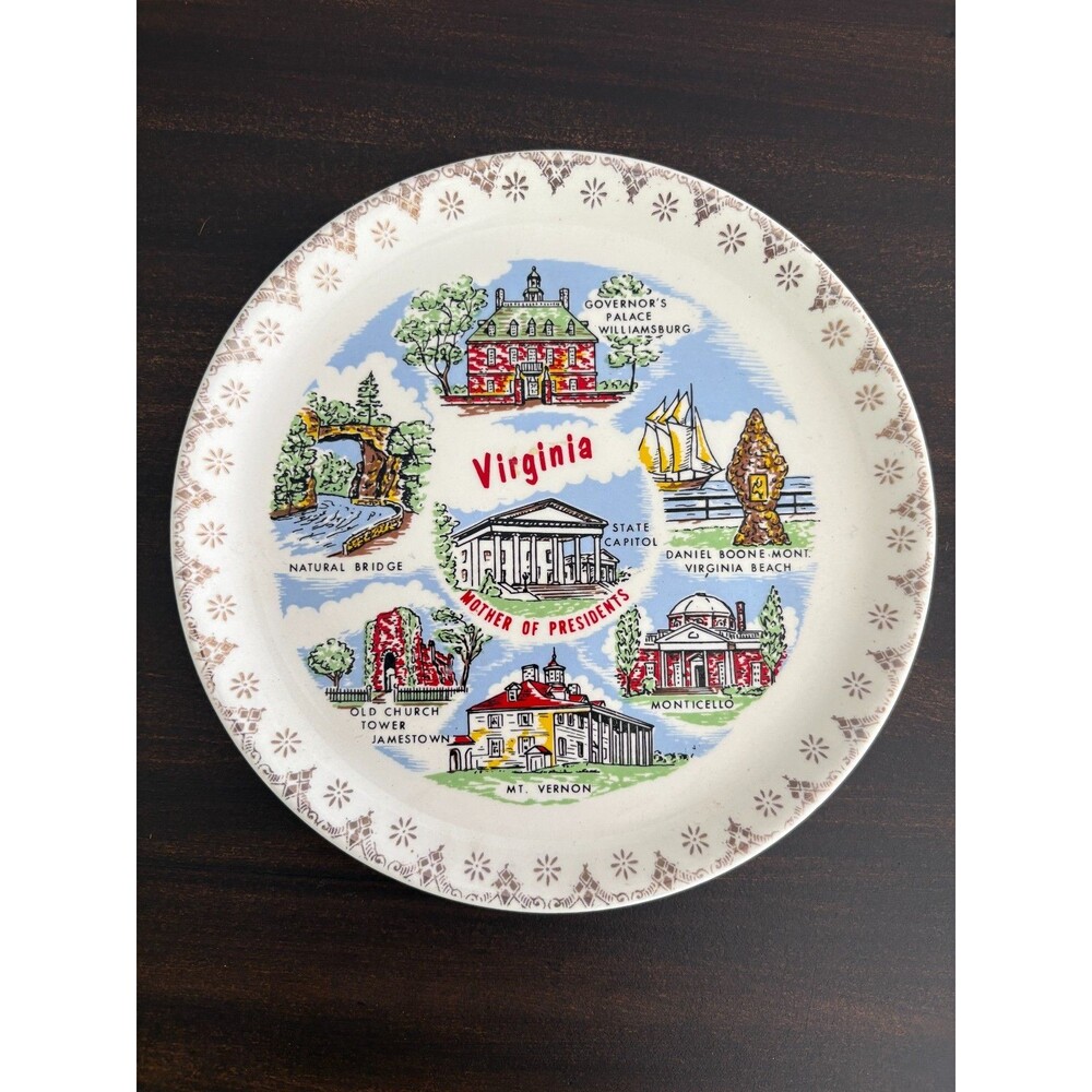 Vintage Virginia Souvenir Plate 7.5” Mother of Presidents Williamsburg Mt Vernon